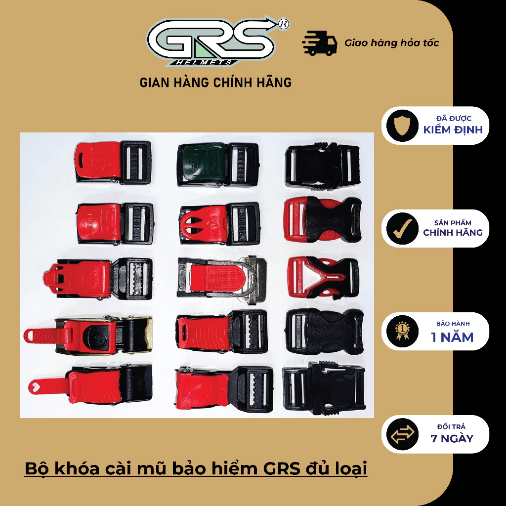 Bộ khóa cài mũ bảo hiểm GRS đủ loại, có thể thay thế được cho tất cả các loại mũ nón bảo hiểm trên thị trường