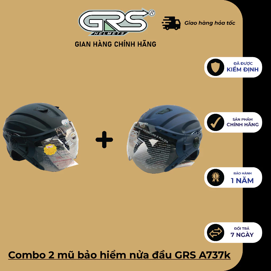 Combo 2 mũ bảo hiểm chính hãng grs a737k
