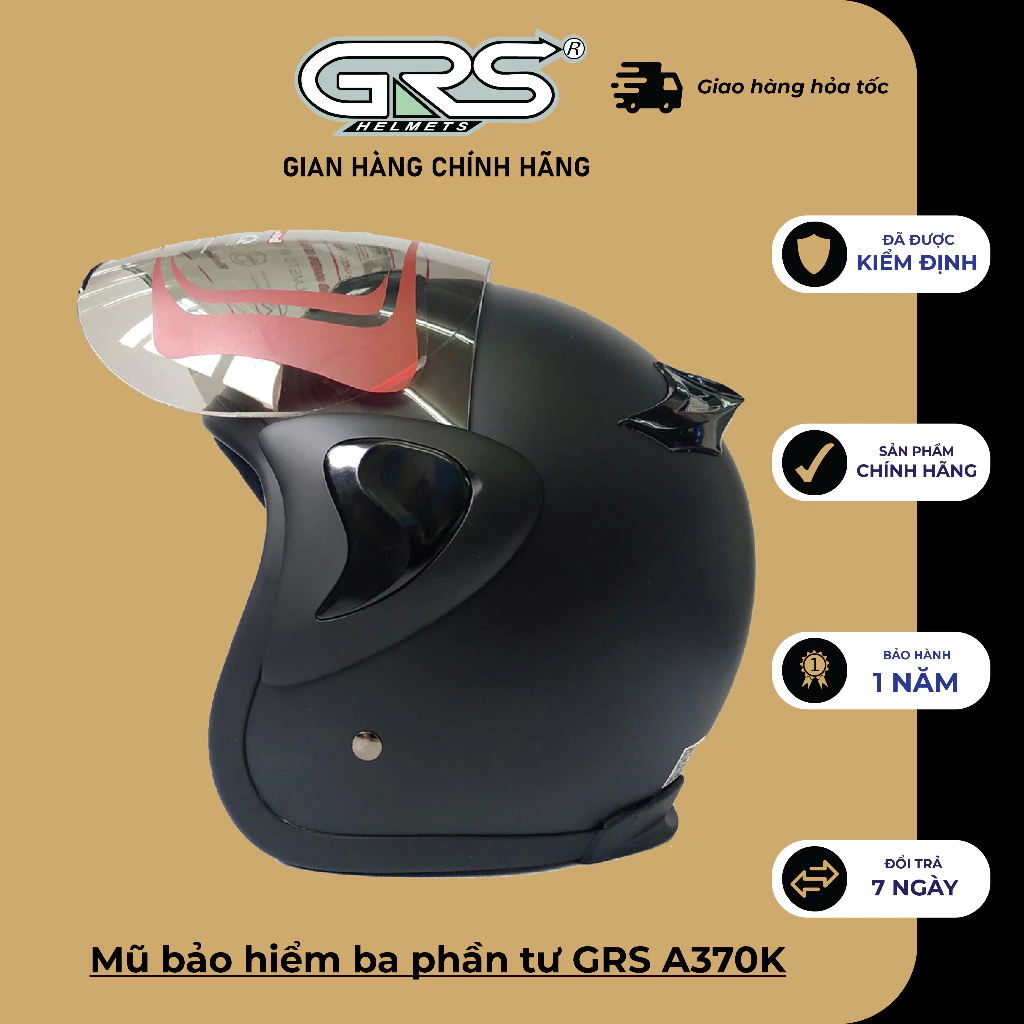 Mũ bảo hiểm ba phần tư GRS A370K - dành cho người có vòng đầu hơi lớn hoặc lớn (nhiều màu)