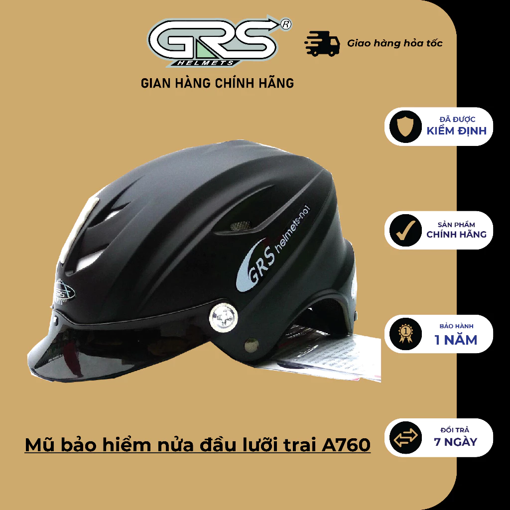 Mũ bảo hiểm không kính GRS A760T (màu đen nhám)