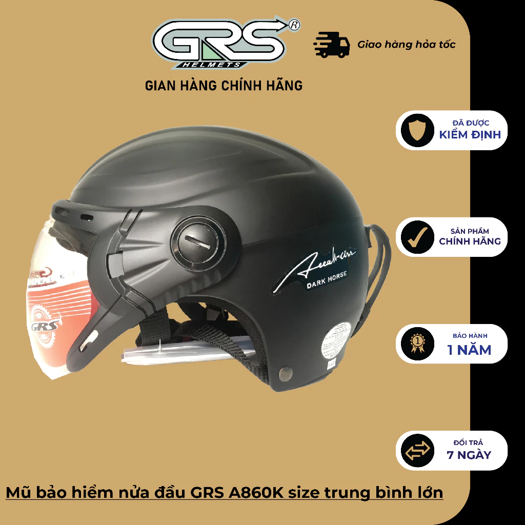 Mũ bảo hiểm nửa đầu GRS A860K phù hợp với người có size đầu hơi lớn