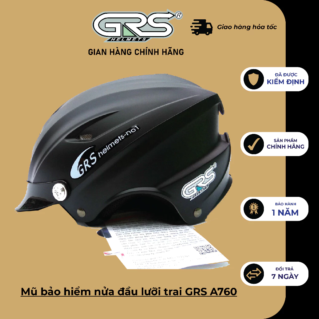 Mũ bảo hiểm nửa đầu lưỡi trai GRS A760 (nhiều màu)